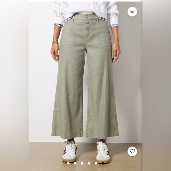 Evereve Joelle Stretch Linen Olive Wide-Leg Crop Pants - Picture 6 of 15